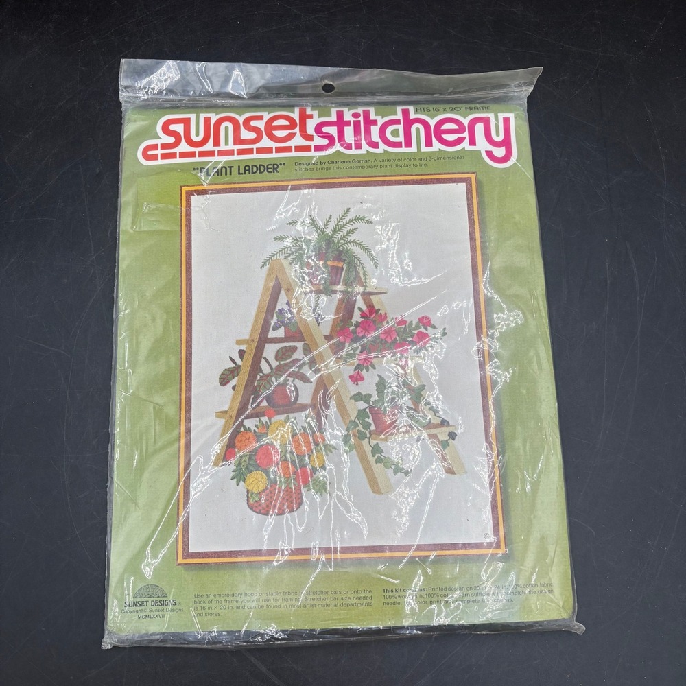 Vtg 1977 Sunset Stitchery Plant Ladder Crewel Embroidery Kit 2854 NIP MCM